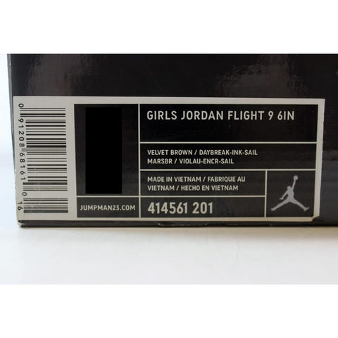 Nike Air Jordan Flight 9 6 Inch Velvet Brown/Daybreak-Ink-Sail 414561-201 Grade-School