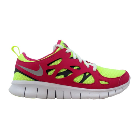 Nike Free Run 2 Volt Ice/Metallic Silver-Vivid Pink  477701-700 Grade-School