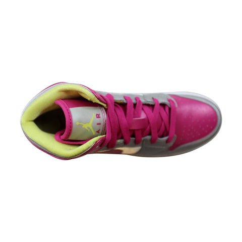 Nike Air Jordan 1 Mid Metallic Silver/Fusion Pink-Electric Yellow  555112-037 Grade-School