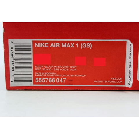 Nike Air Max 1 Black/Black-White-Dark Grey 555766-047 Grade-School