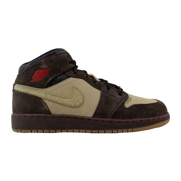 Nike Air Jordan I 1 Mid Premium BG Baroque Brown/Gym Red-Khaki-Black  619049-205 Grade-School