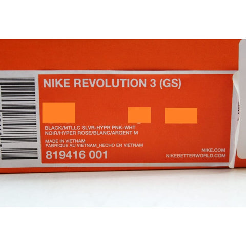 Nike Revolution 3 Black/Metallic Silver-Hyper Pink 819416-001 Grade-School