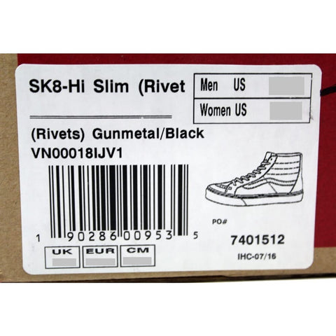 Vans SK8 Hi Slim Gunmetal/Black Rivet VN00018IJV1 Men's